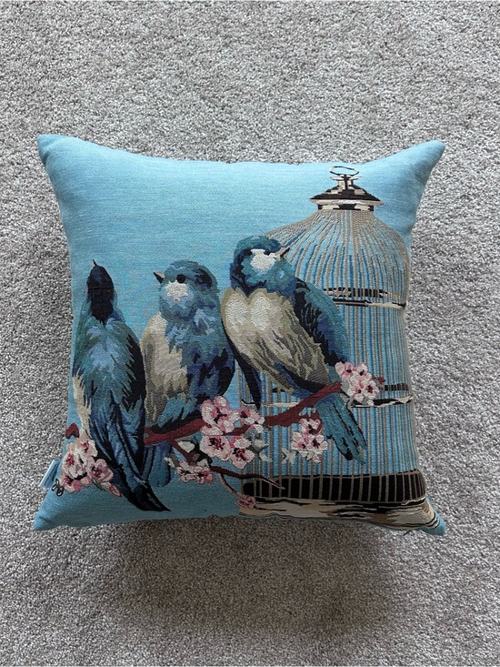 Westex Other - Westex Throw Pillow 18x18 Blue Birds Birdcage Floral Tapestry Cotton Cover